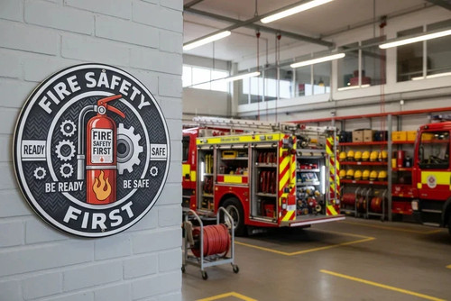 Fire safety metal wall plaque - fire,
