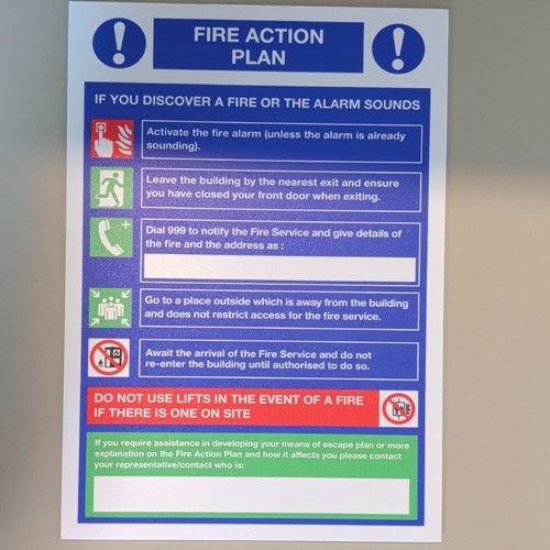 Fire action plan - plan, sign